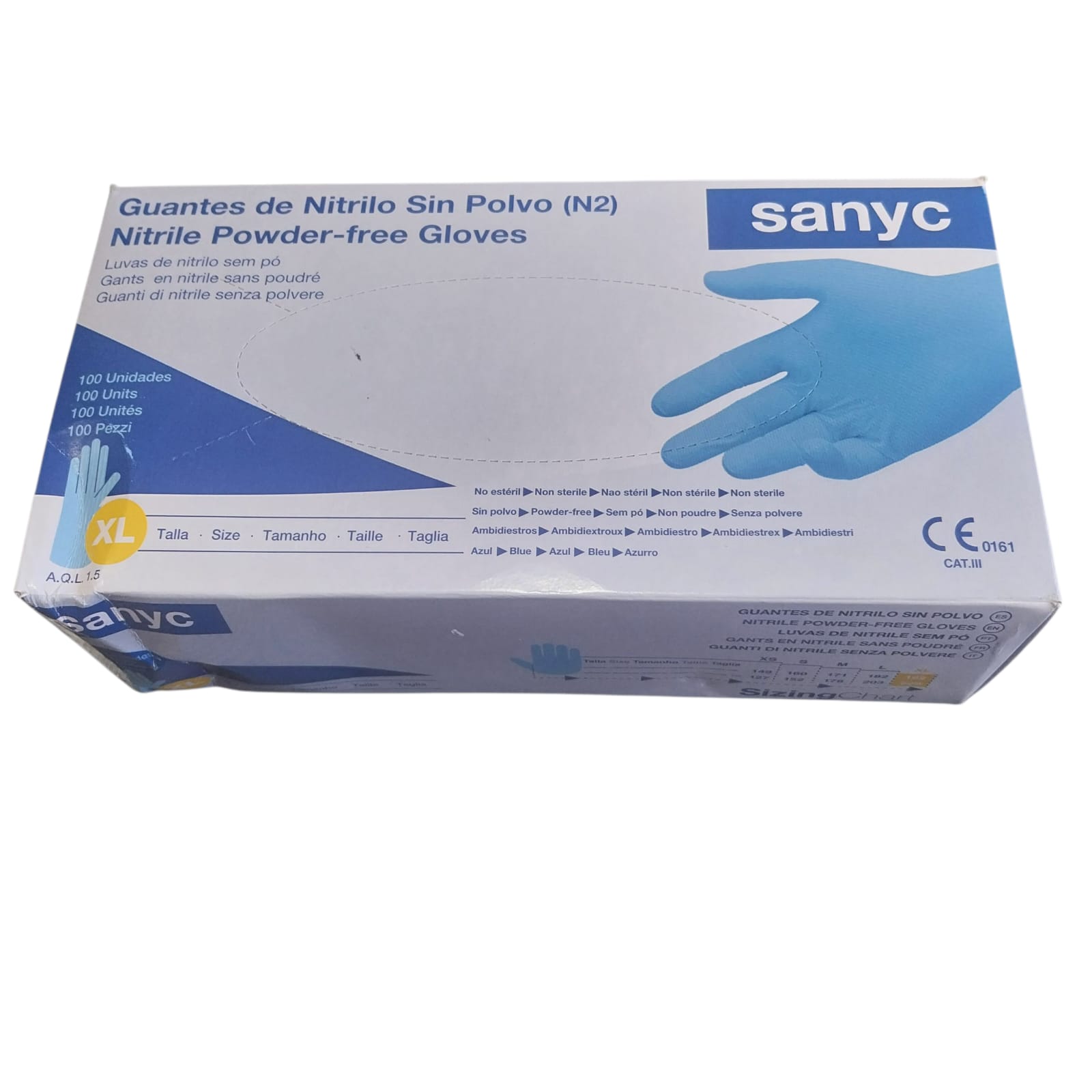 GUANTE NITRILO SANYC XL 100 UNIDADES SIN POLVO